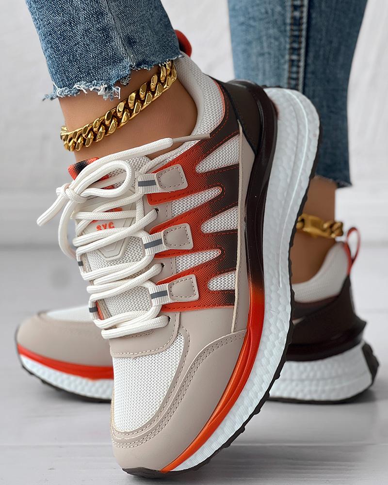 

Colorblock Breathable Lace-up Sneakers, Orange