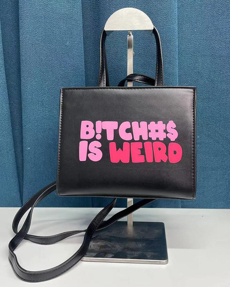 

Fashion Letter Print Tote Bag, Black
