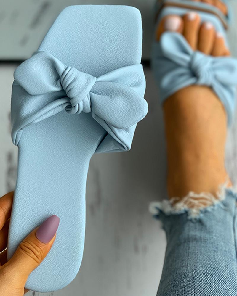 

Square Toe Tied Detail Flat Sandals, Blue