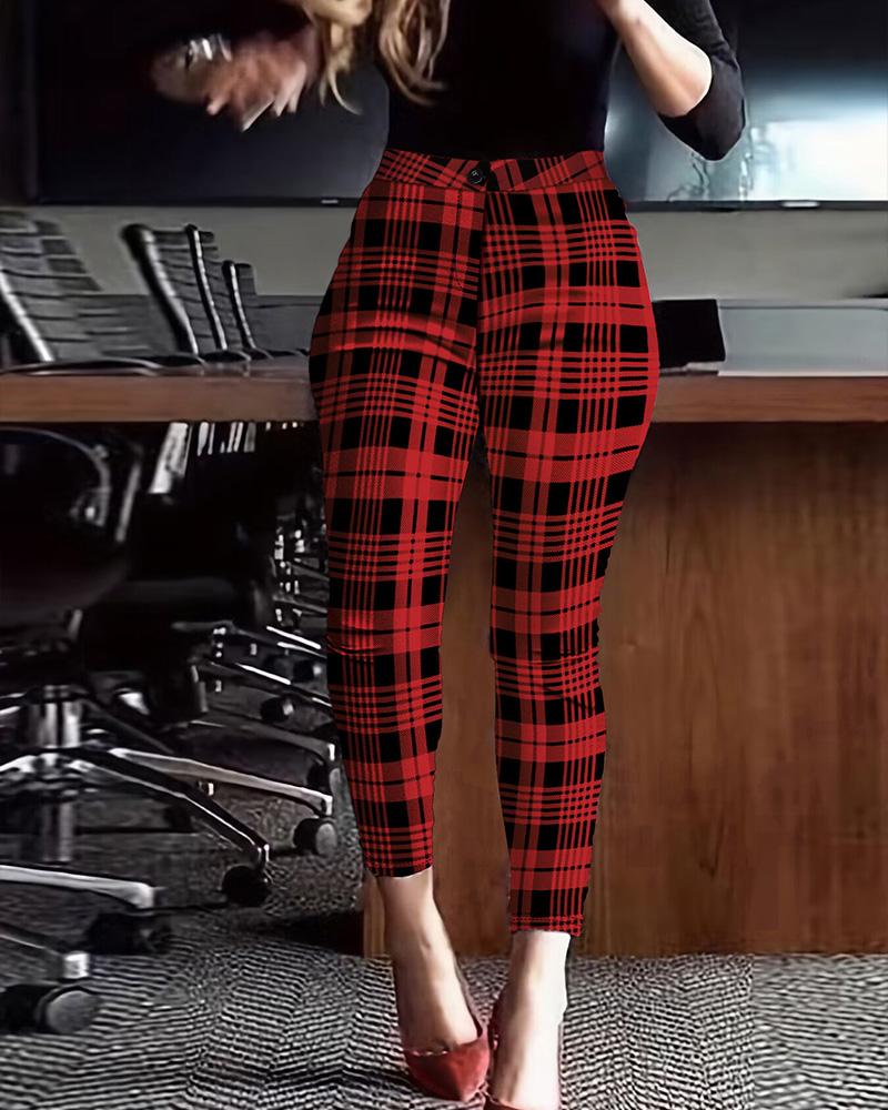 

Plaid Print High Waist Skinny Pants, Red