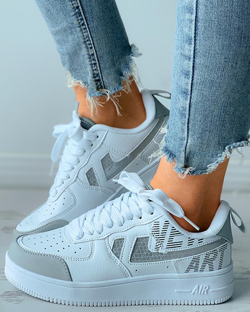 

Letter Print Colorblock Lace-up Sneaker, White
