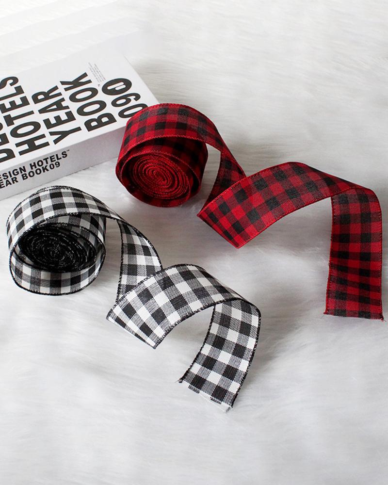 

Christmas Plaid Print Gift Ribbon Decoration, Red