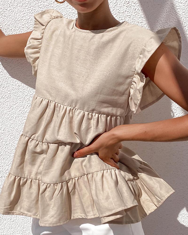 

Flutter Sleeve Ruched Casual Top, Khaki