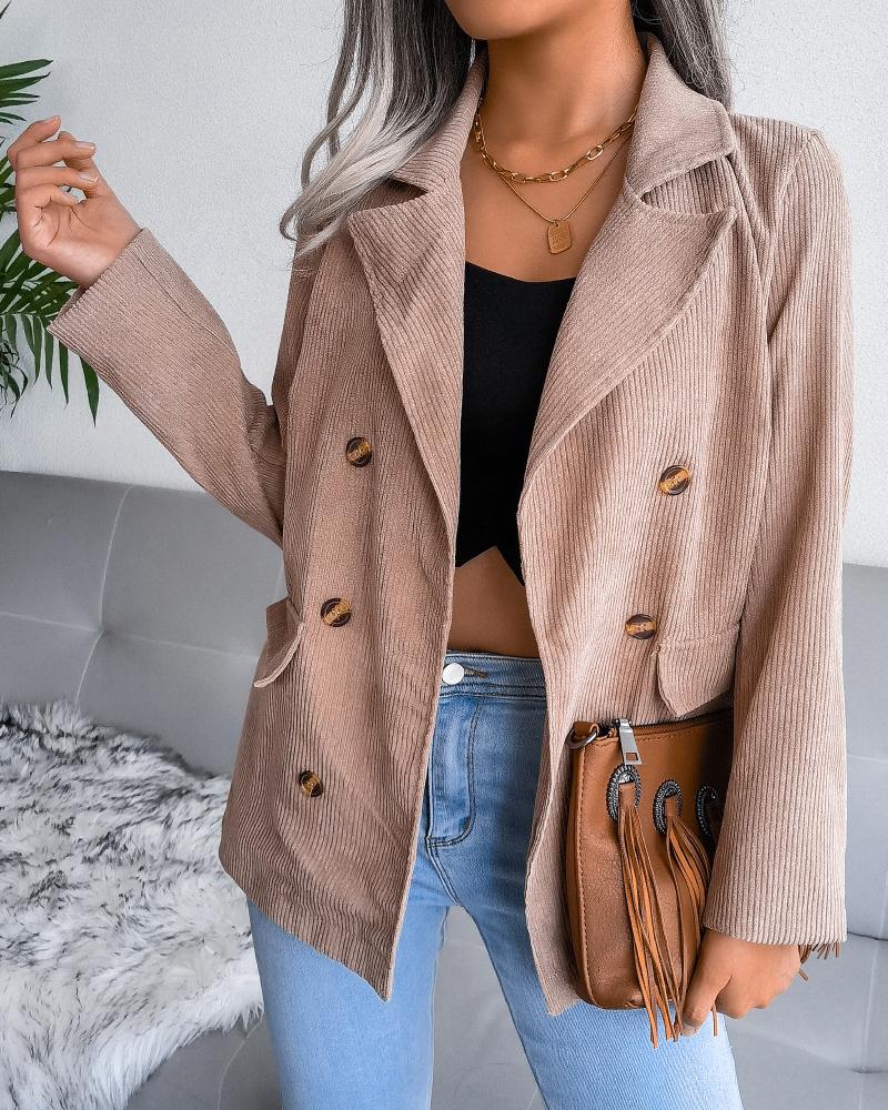 

Double Breasted Long Sleeve Blazer Coat, Khaki