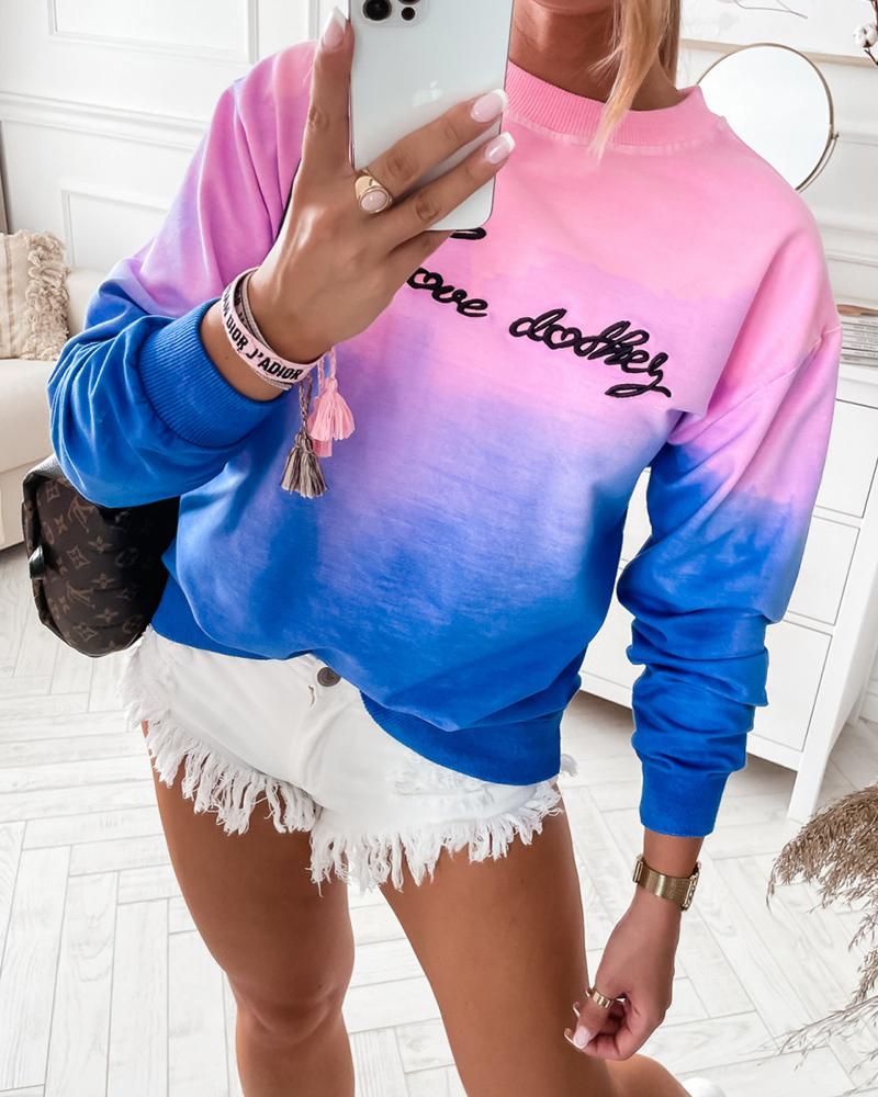 

Ombre Print Letter Pattern Sweatshirt, Multicolor
