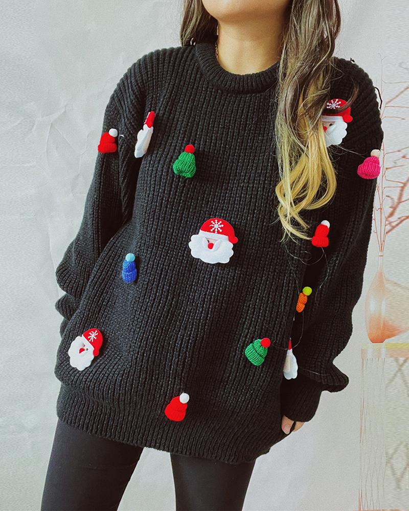 

Christmas Hats Santa Claus Pattern Knit Sweater, Black