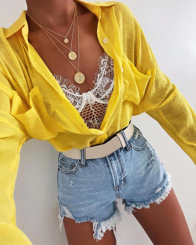 

Pocket Design Buttoned Casual Shirt, Yellow