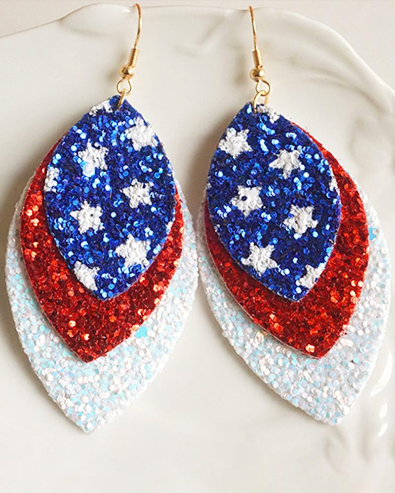 

1Pair Independence Day Flag Layered Sequin Drop Earrings, Style1