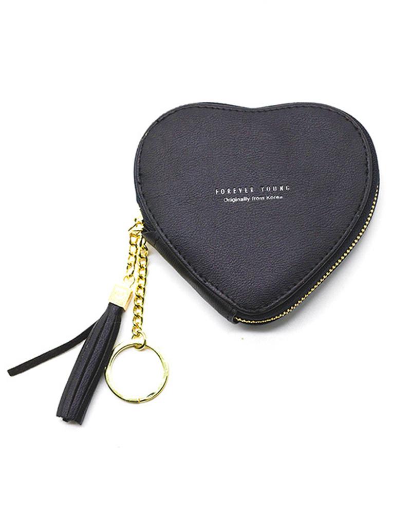 

Valentine's Day Women's Purse Heart Shaped Zipper Design Coin Cute Wallet, Black