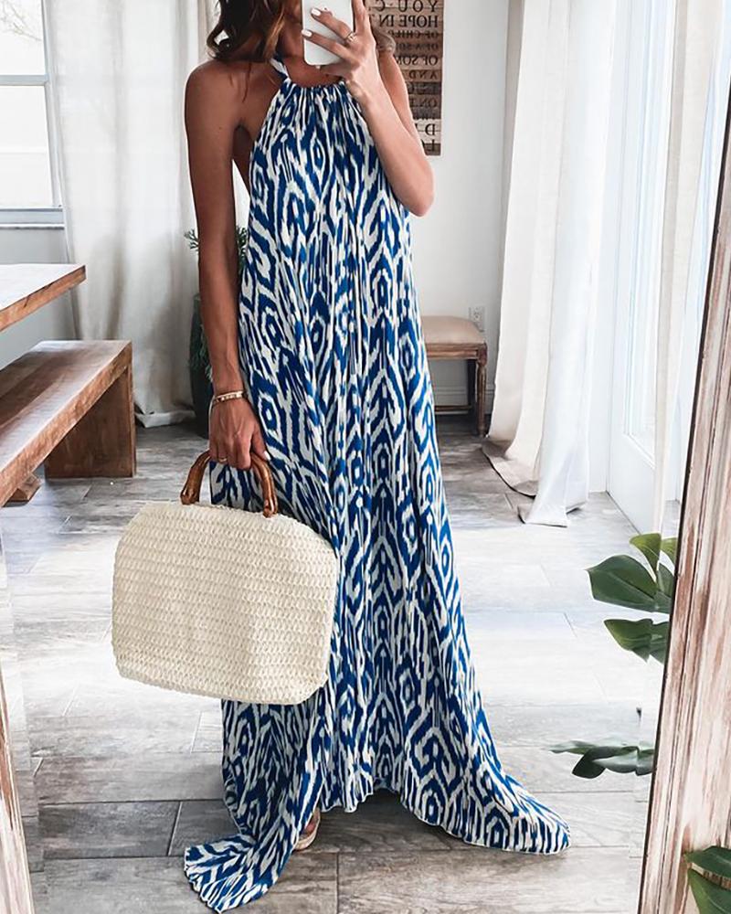 

Halter Backless Colorblock Tied Detail Maxi Dress, Blue