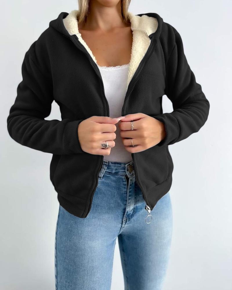 

Moletom com capuz térmico com zíper e bolso canguru com forro de lã, Black