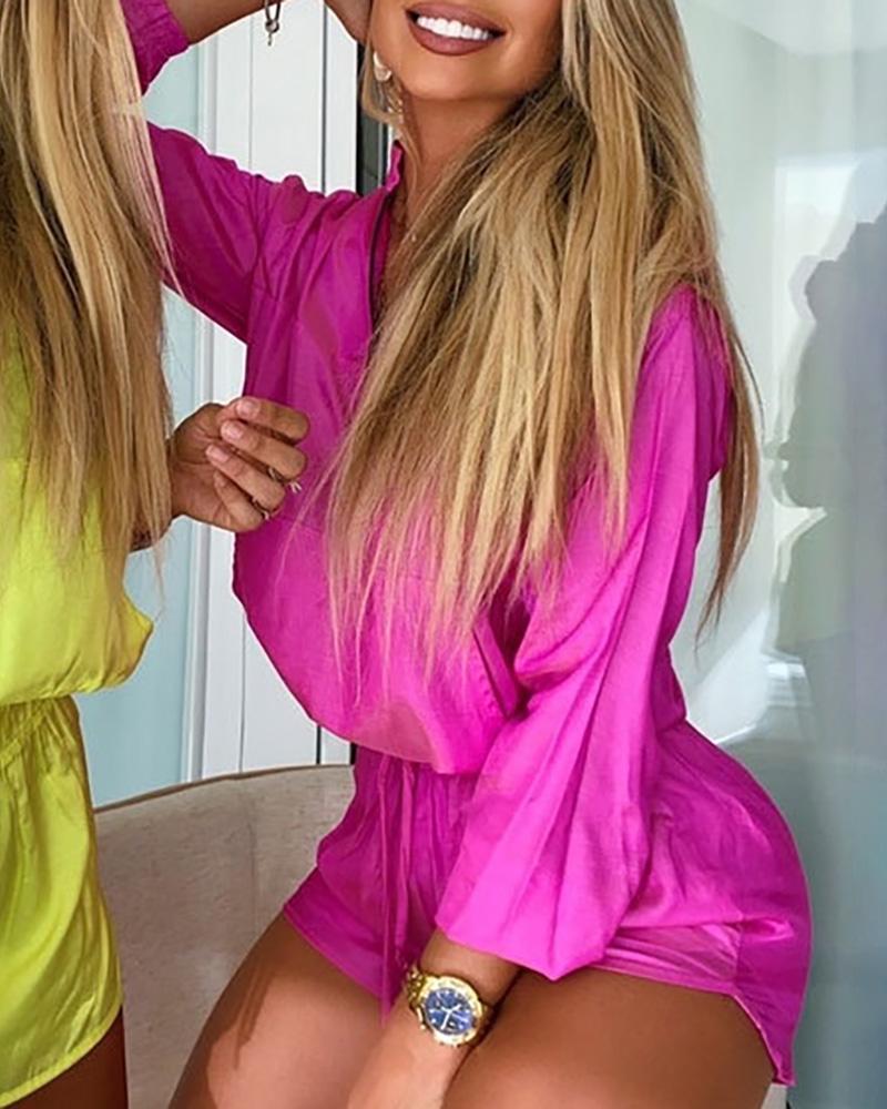 

Pocket Design Drawstring Long Sleeve Active Sets, Hot pink