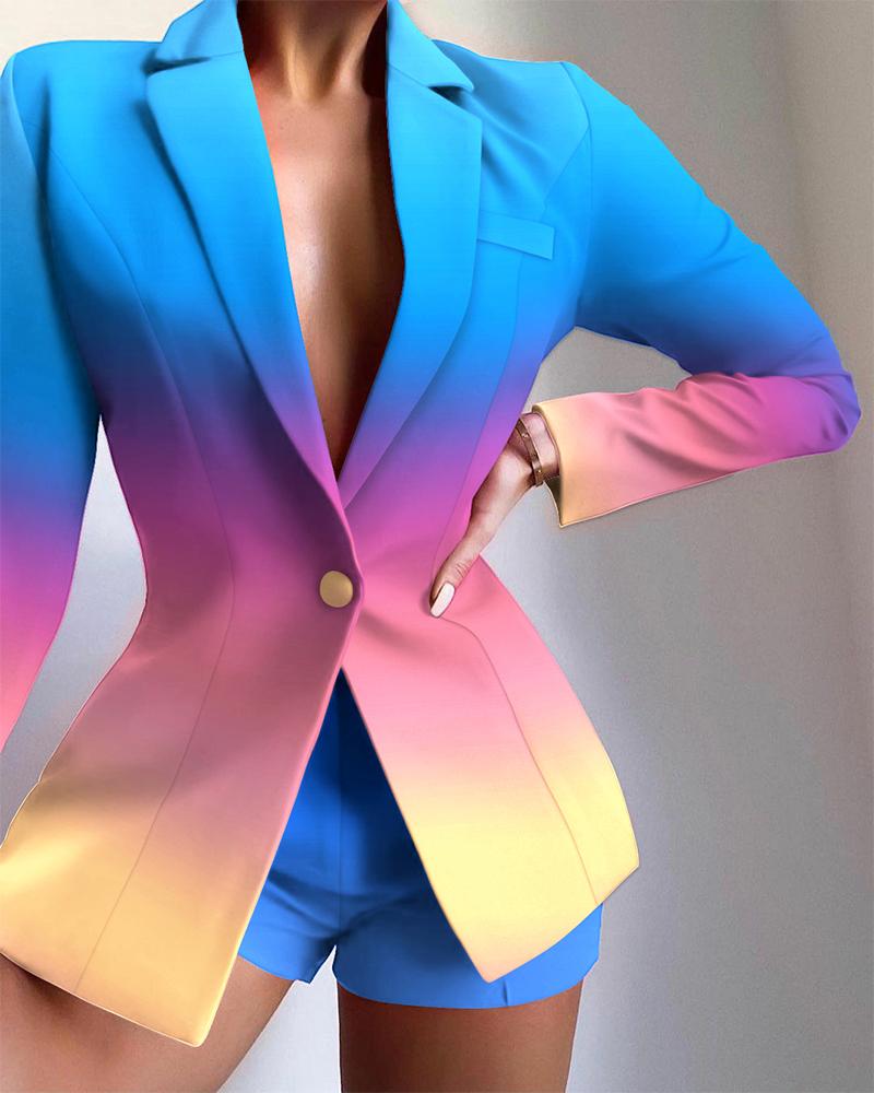 

Ombre Lapel Collar Single Button Tailored Blazer, Multicolor