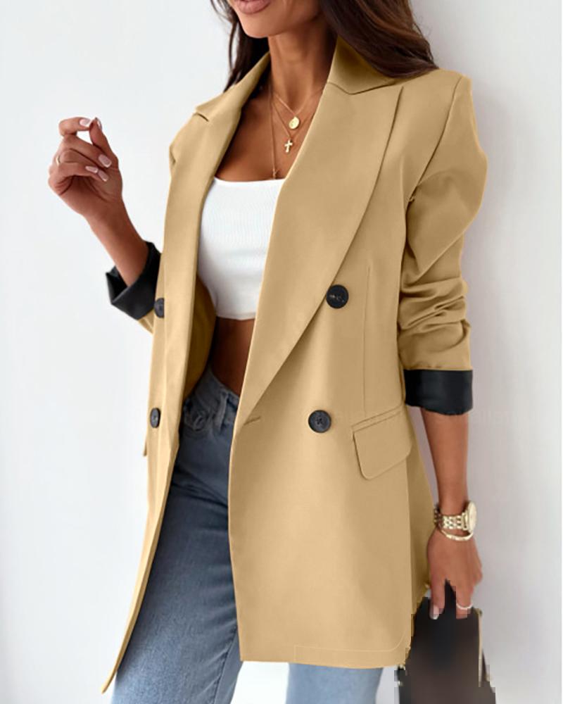 Double Breasted Notched Collar Blazer Coat