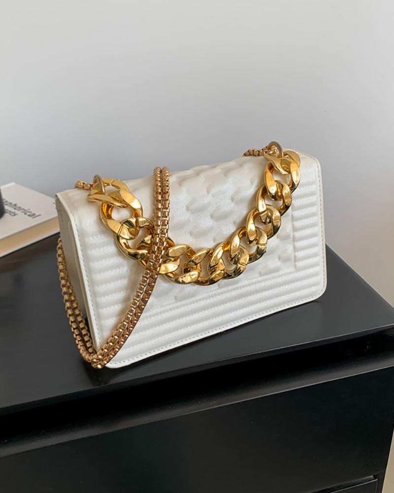 

Chain Strap Square Shoulder Handbag, White