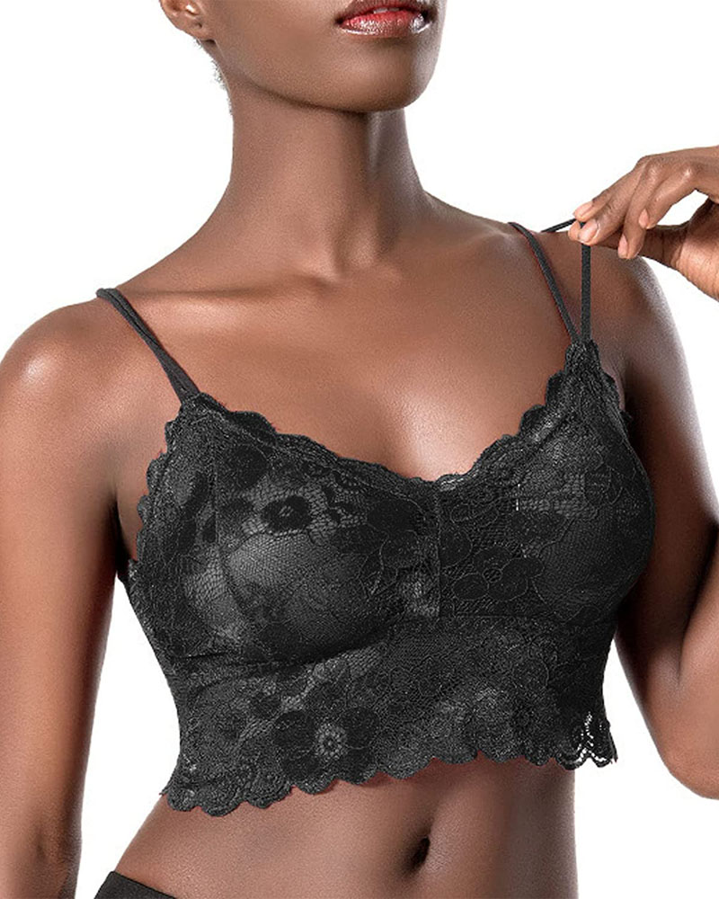 

Spaghetti Strap Floral Lace Bralette, Black