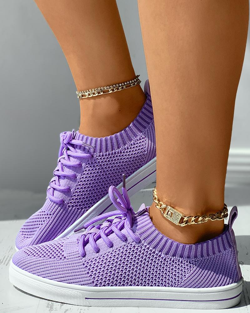 

Knit Lace-up Breathable Casual Sneaker, Purple