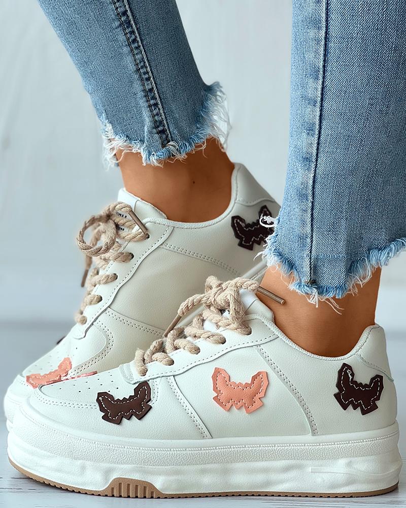 

Contrast Paneled Lace-up Sneakers, Beige