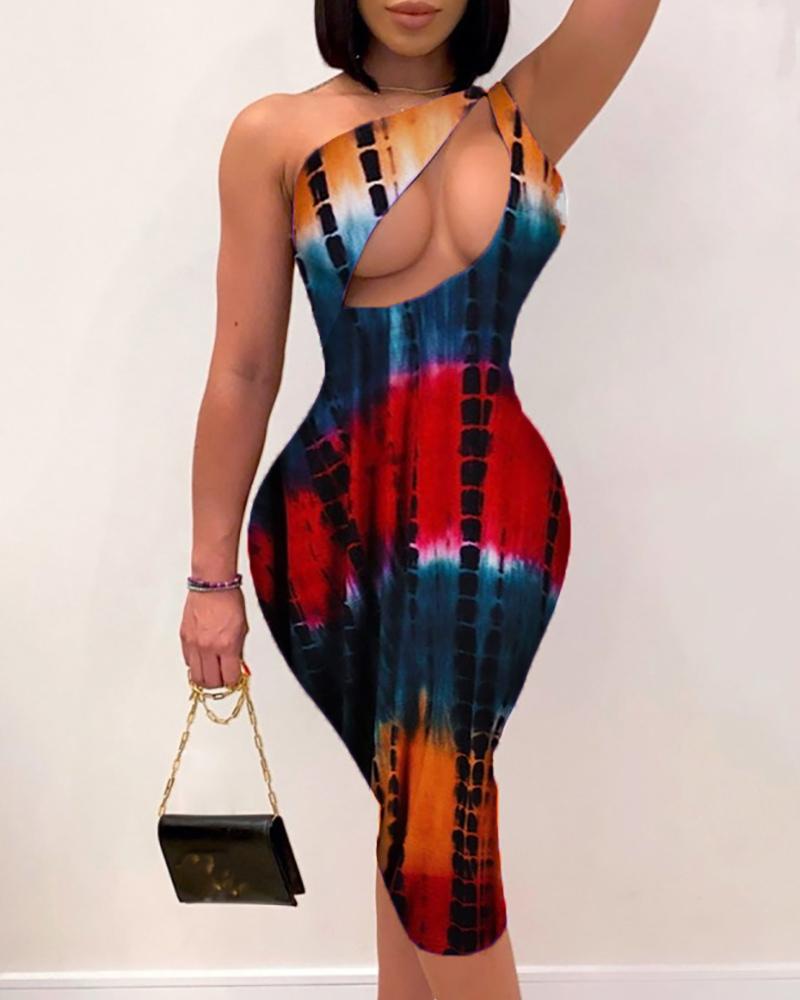 

Backless Open Front Bodycon One Shoulder Straight Dress, Multicolor
