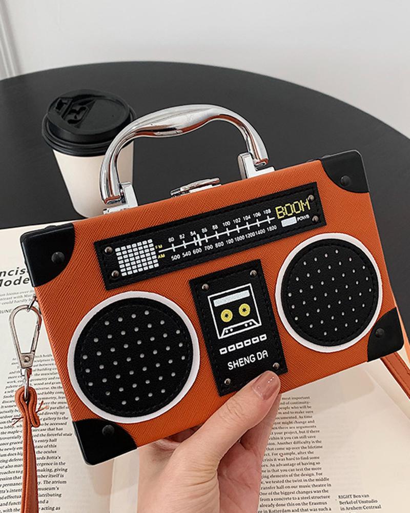 

Vintage Radio-Shaped Square Handbag Funny Crossbody Bag, Brown