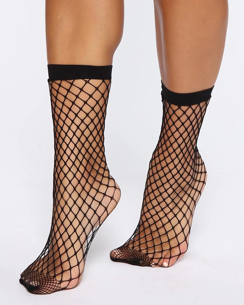 

3Pairs Plain Short Fishnet Design Socks, Black