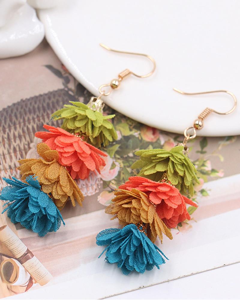 

1Pair Layered Flower Shaped Bohemian Drop Earrings, Multicolor
