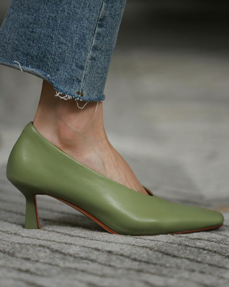 

Square Toe Slide Pyramid Heels, Green