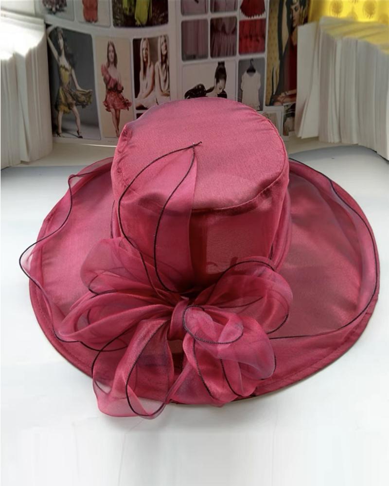 

Contrast Binding Kentucky Derby Bowler Church Cloche Fascinator Hat Sheer Mesh Church Dress Cap, Red