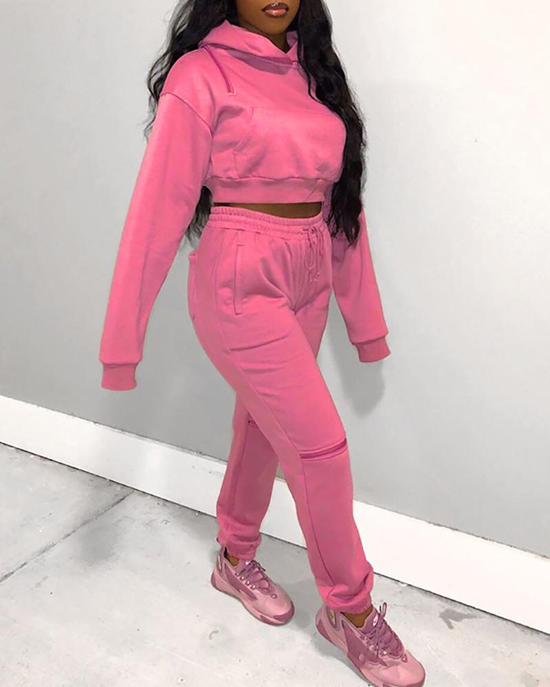 

Long Sleeve Hooded Sweatshirt & Drawstring Pants Set, Pink