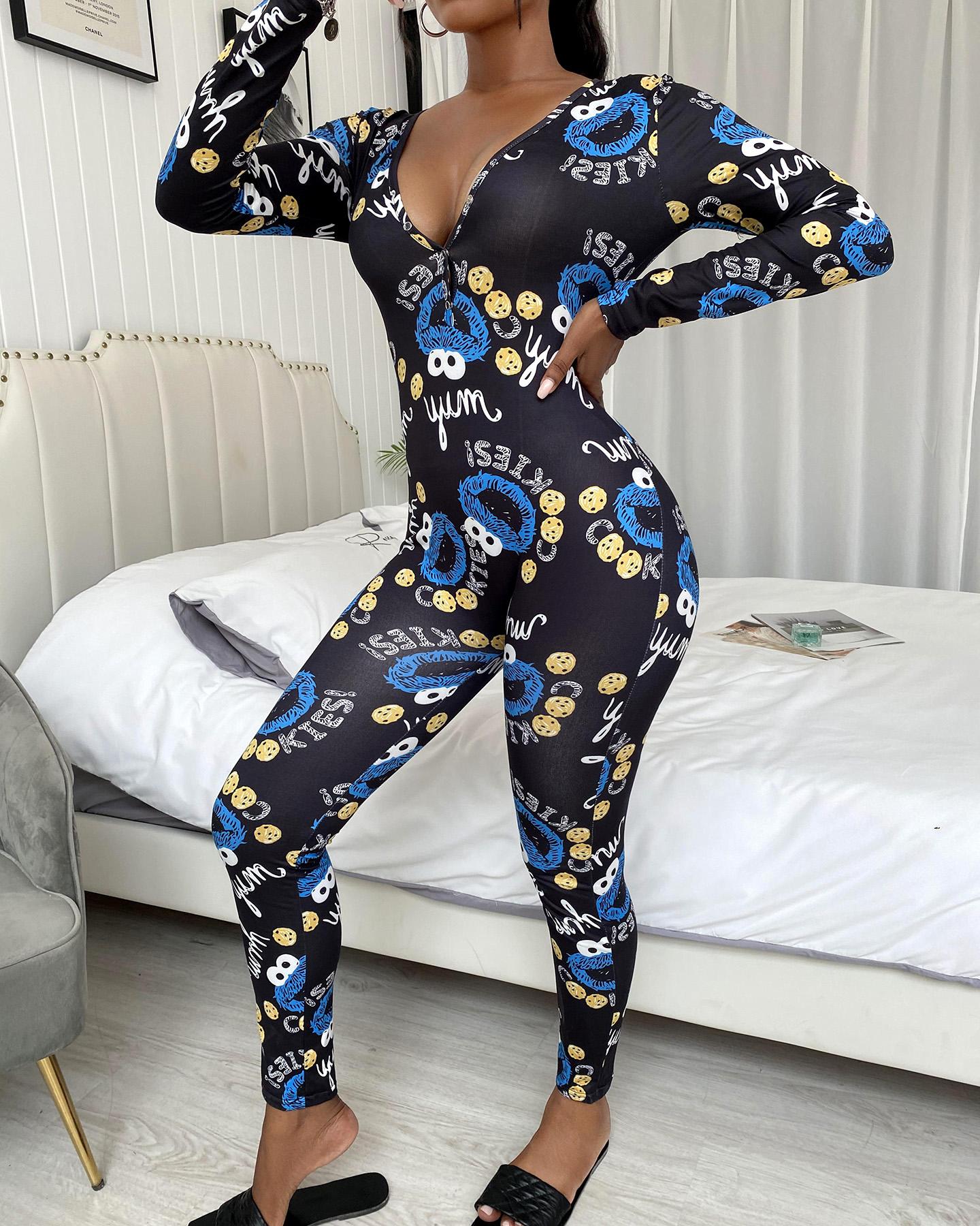 

Butterfly / Cartoon / Heart / Letter Print Buttoned Jumpsuit, Style5