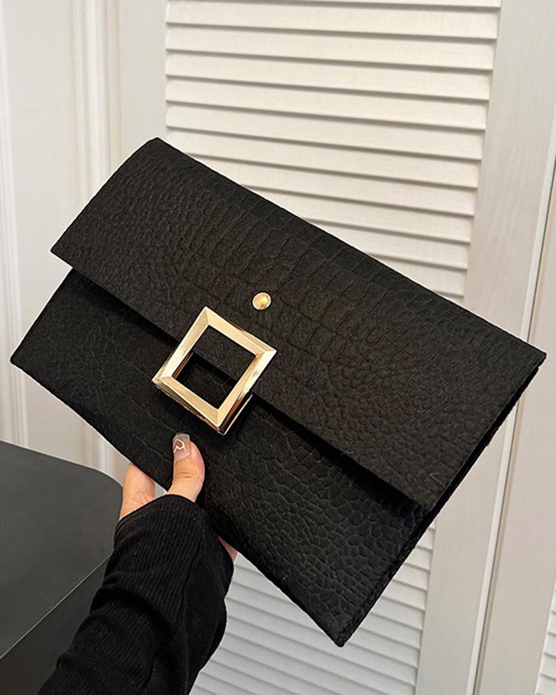 

Crocodile Square Magnet Flap Clutch Bag, Black