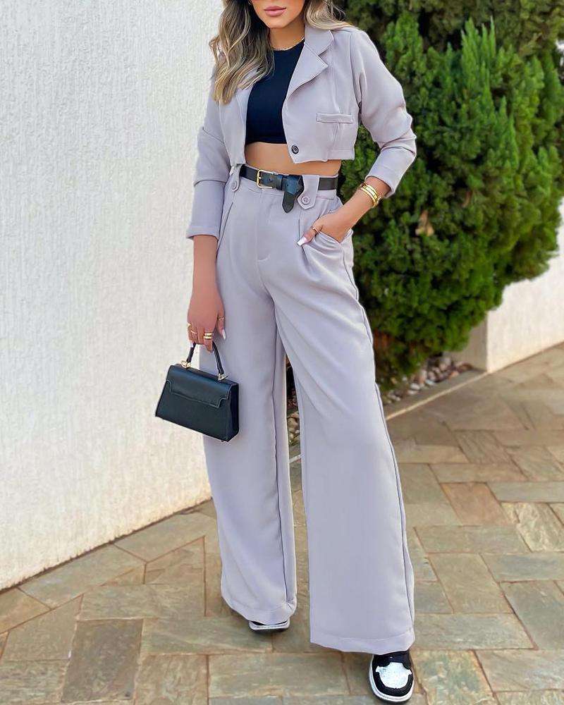 

Long Sleeve Crop Blazer & Pants Set, Light purple