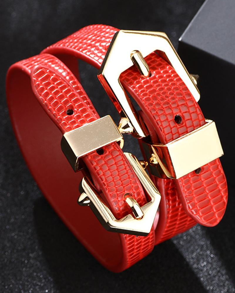 

Snakeskin Double Buckled Fashionable Belt, Red