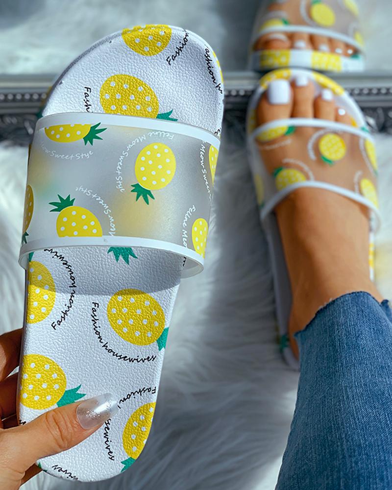 

Transparent Pineapple Pattern Flat Sandals, White