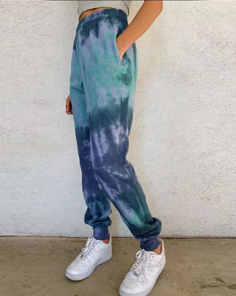 

Tie Dye Print Pocket Design Cuffed Sweatpants, Blue