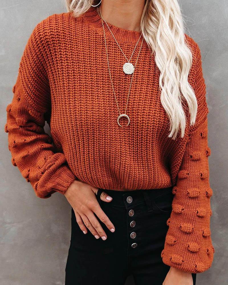

Swiss Dot Lantern Sleeve Casual Sweater, Orange