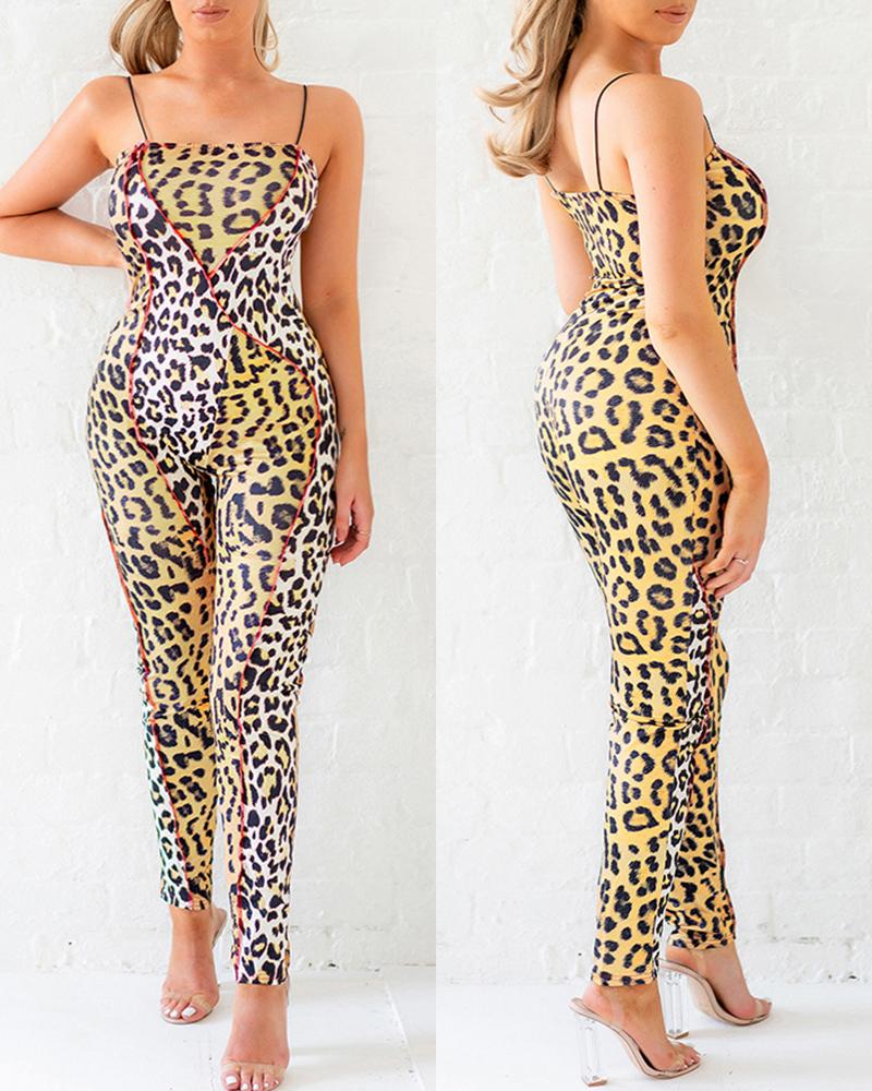 

Leopard Print Patchwork Skinny Jumpsuit