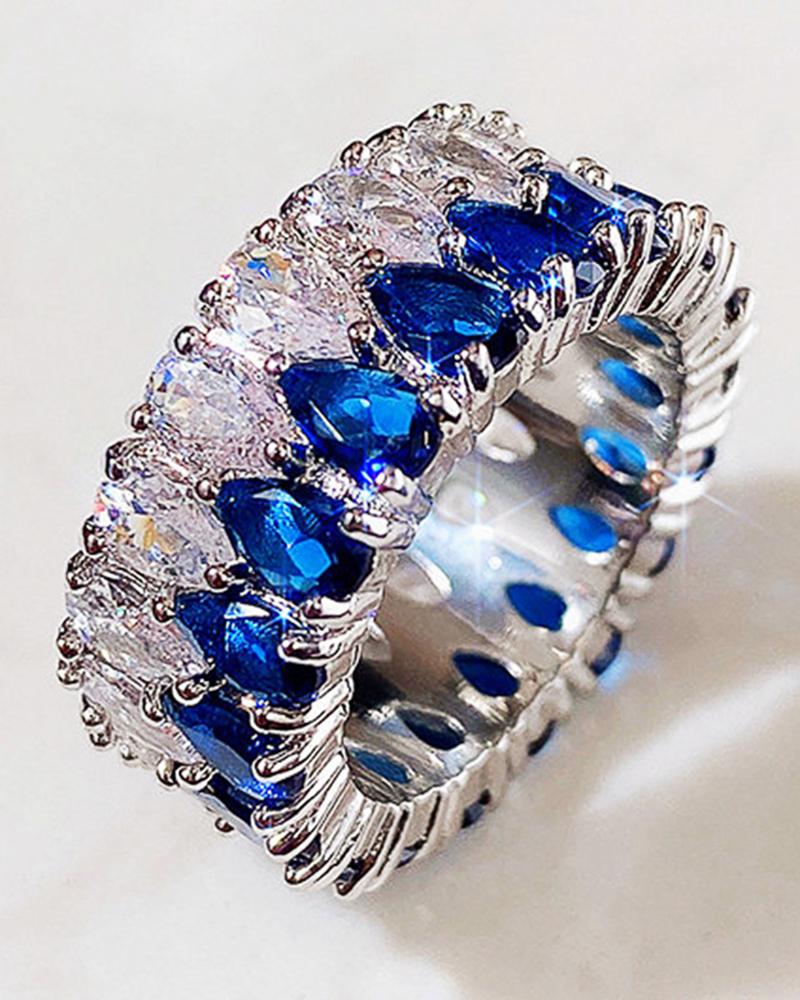 

1pc Crystal Stone Water Drop Shaped Ring, Blue