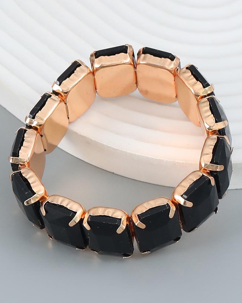

1pc Geometric Crystal Stone Decor Bracelet, Black