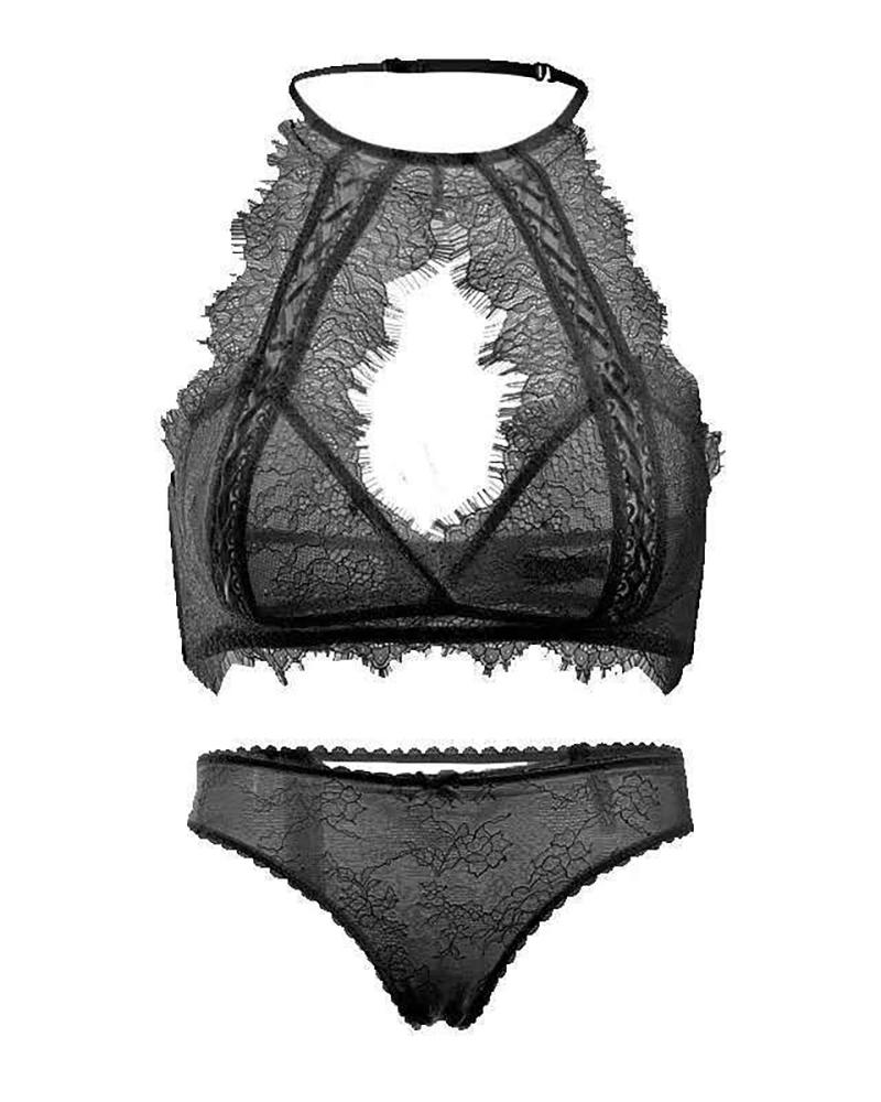 

Eyelash Lace Cutout Lingerie Set, Black