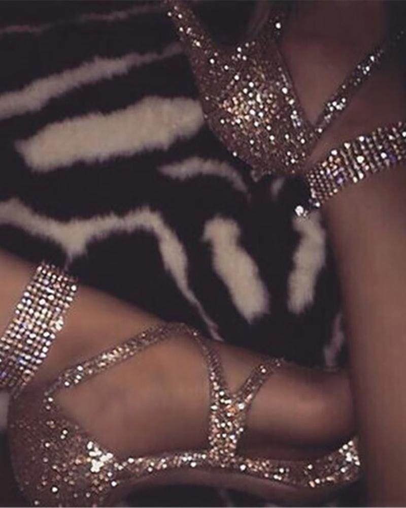 

1PCS Wide Band Rhinestone Chain Anklet, Gold