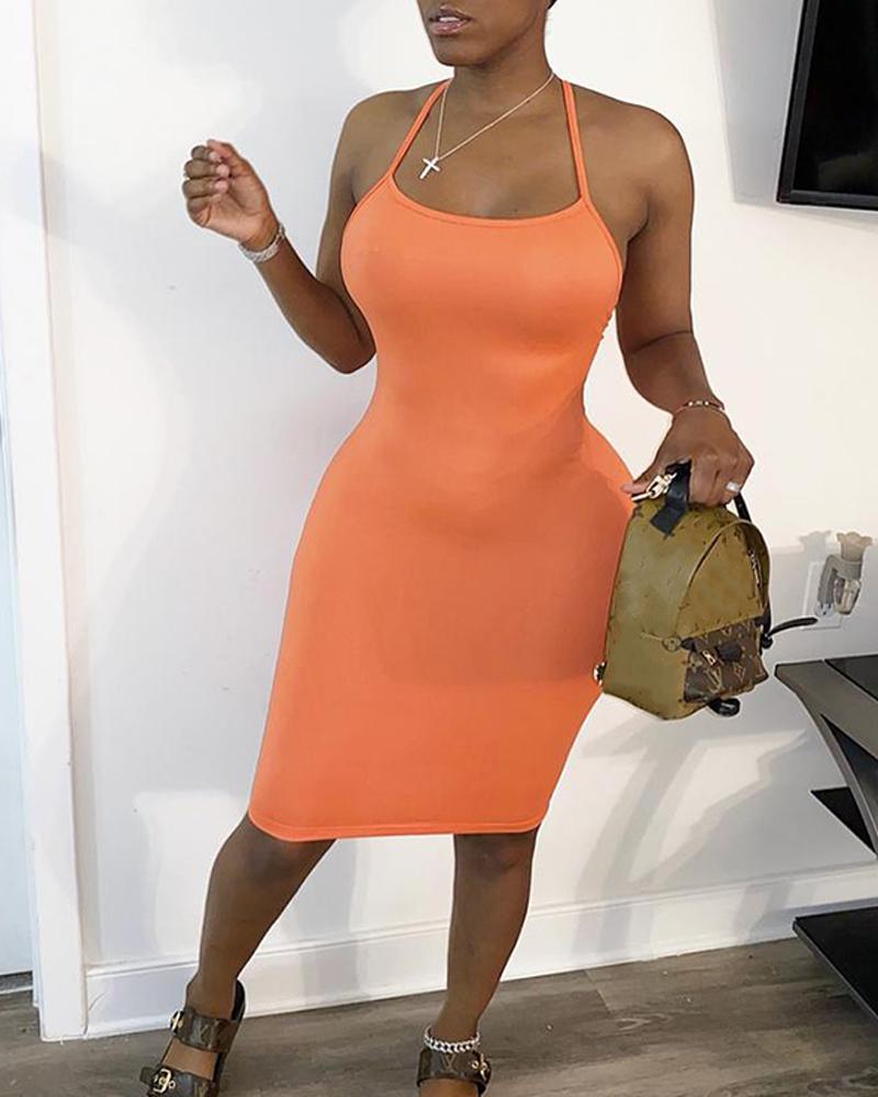 

Solid Spaghetti Strap Midi Dress, Orange