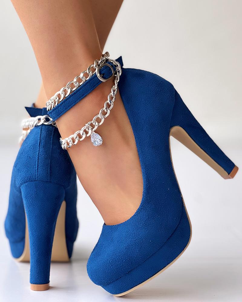 

Platform Ankle Strap Pumps Wedding Shoes, Blue