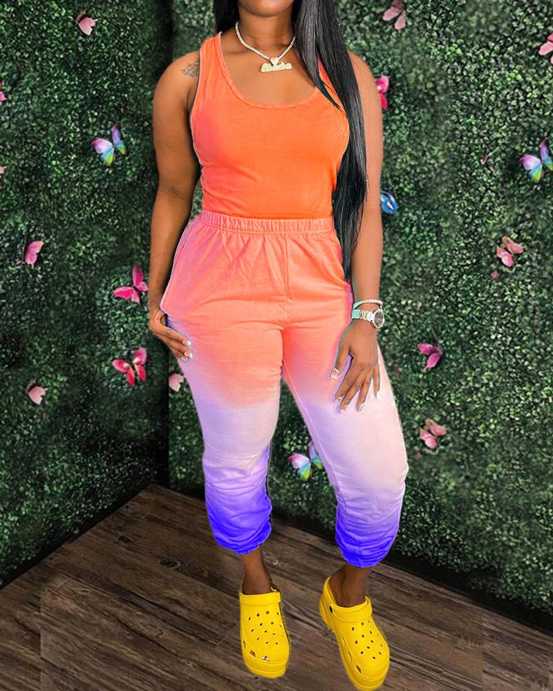 

Tank Top & Ombre Pocket Design Pants Set, Orange