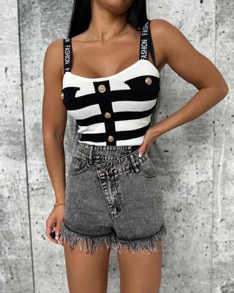 

Striped Letter Print Tank Top, Black