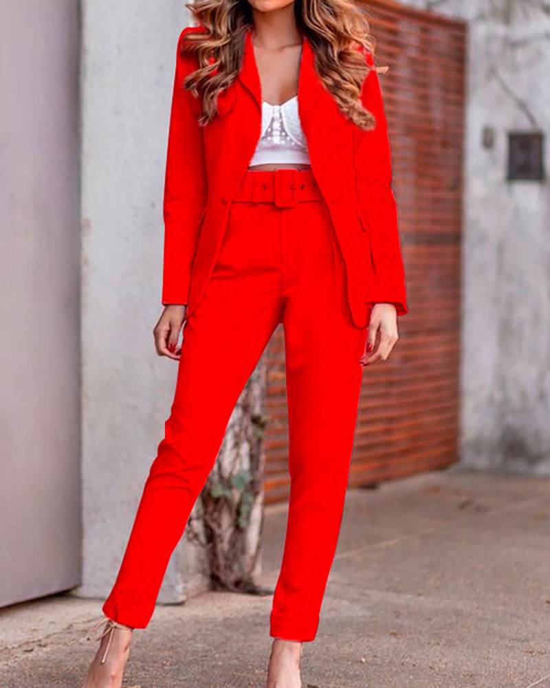 

Long Sleeve Blazer Coat & Pants Set, Red