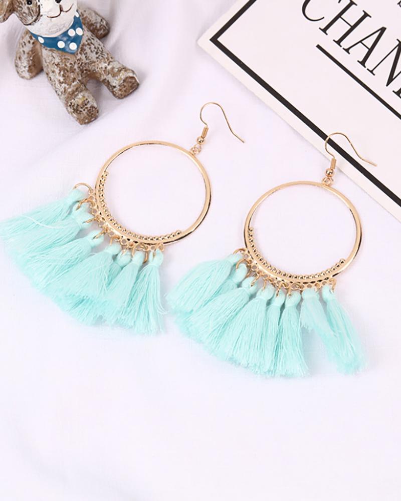 

1Pairs Tassel Design Round Charm Drop Earrings, Light blue