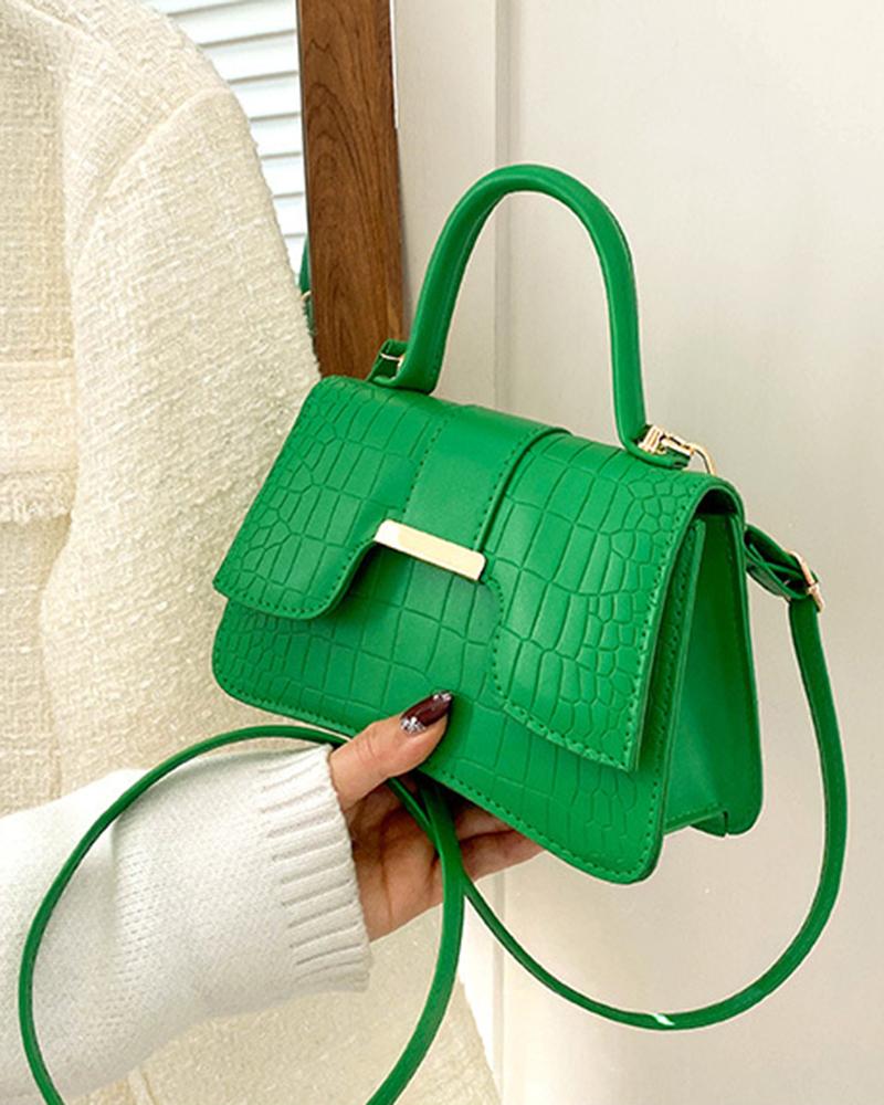 

Crocodile Top Handle Satchel Bag, Green