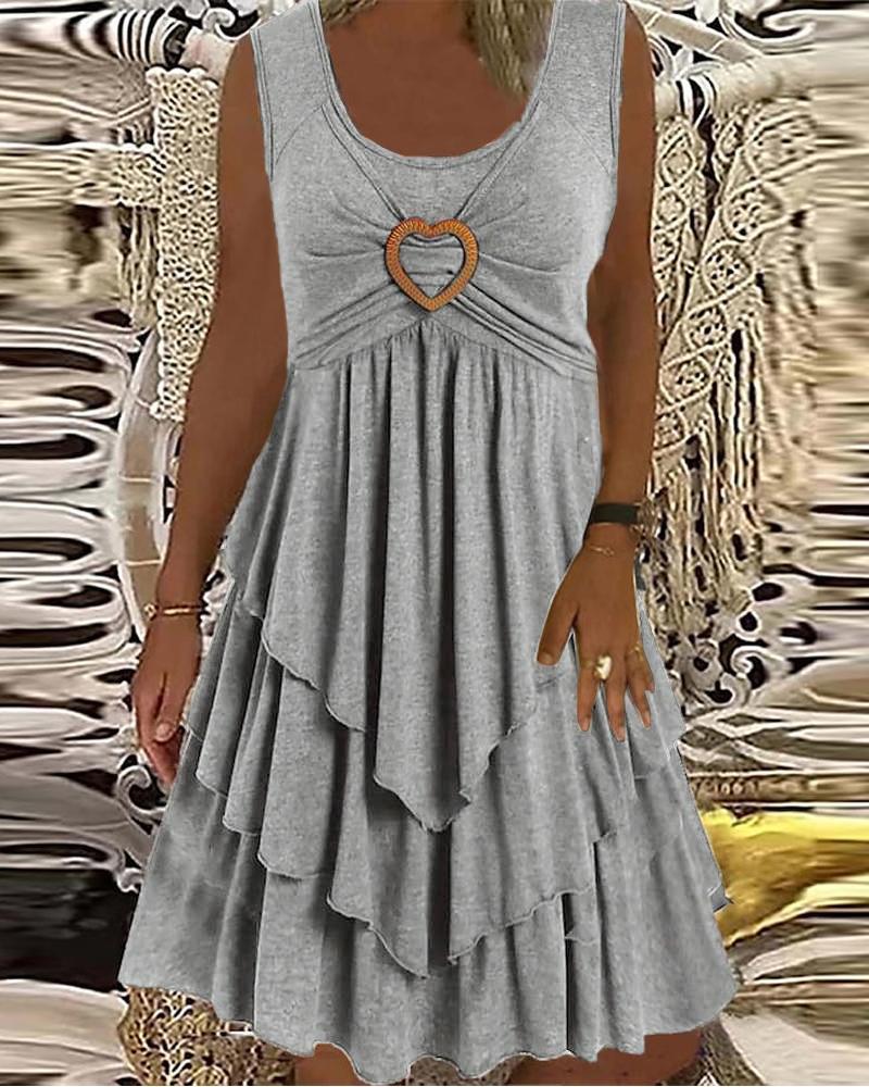 

Heart-Ring Decor Sleeveless Layered Dress, Light gray