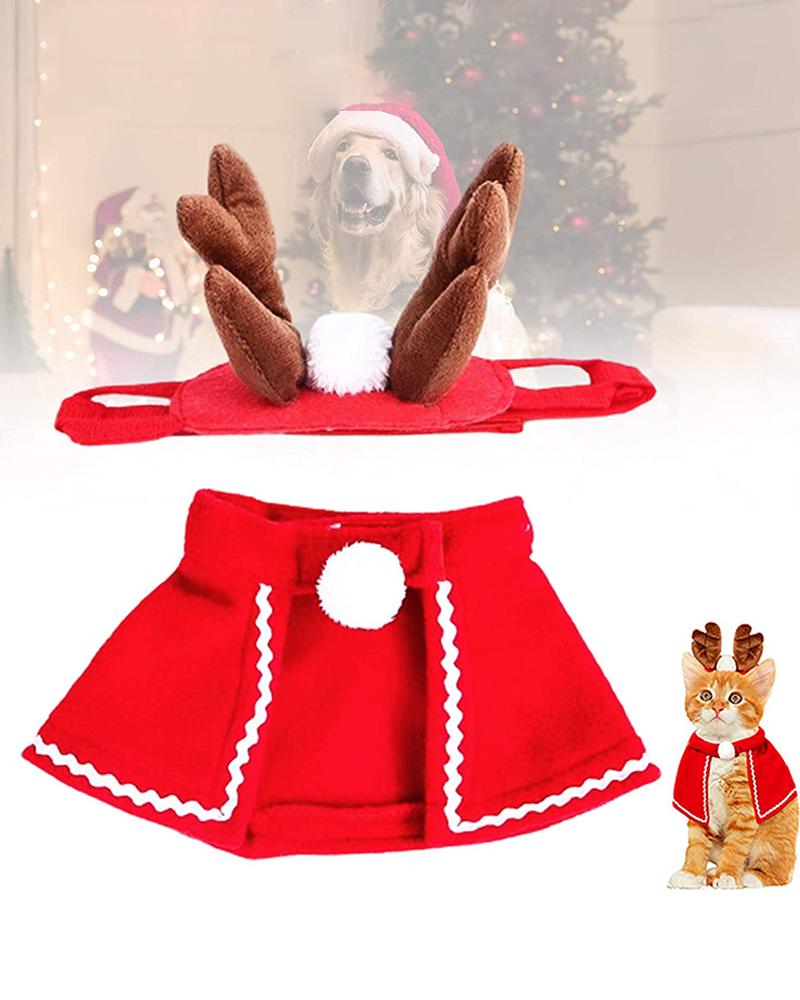 

Christmas Reindeer Hat With Cloak For Pets, Red